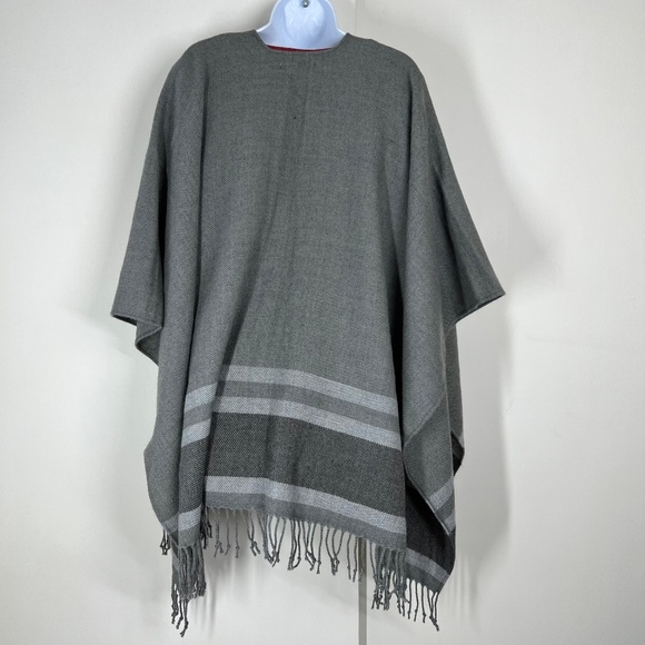 Liz Claiborne Wrap Shawl Grey Stripes with Fringe edging NWOT acrylic/wool - Picture 11 of 16